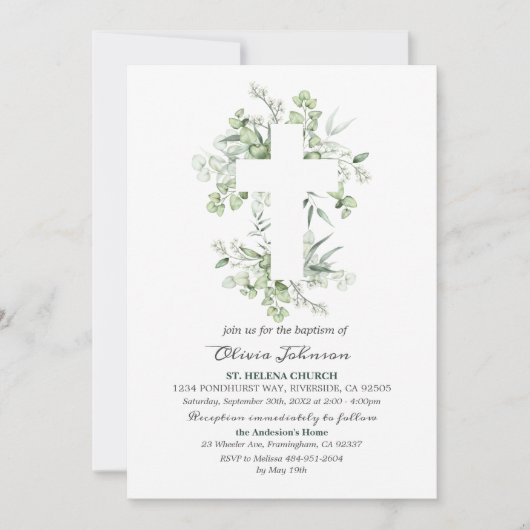 ユーカリプタスファーストコミュニオン《キリスト教》洗礼式や命名式L012インビ 招待状 (正面)