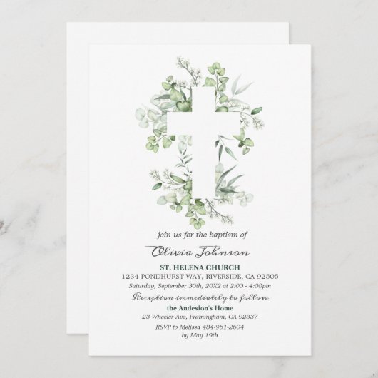 ユーカリプタスファーストコミュニオン《キリスト教》洗礼式や命名式L012インビ 招待状 (正面/裏面)