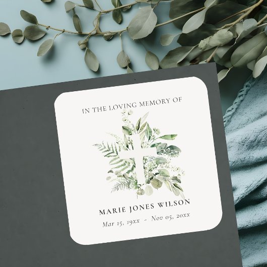 ユーカリプタスファーンファーンファーンクロスメモリアル悔やみや弔慰 スクエアシール