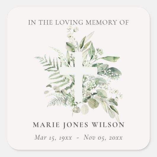 ユーカリプタスファーンファーンファーンクロスメモリアル悔やみや弔慰 スクエアシール (正面)