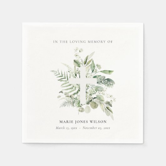 ユーカリプタスファーンファーンファーンクロスメモリアル悔やみや弔慰 スタンダードカクテルナプキン (正面)