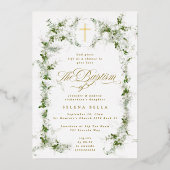 ユーカリプタスフレーム金ゴールドクロスバプテスフォト 箔招待状 (正面)