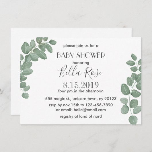 ユーカリプタスベビーシャワー招待状 招待状 (正面/裏面)