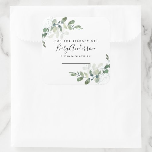 ユーカリプタスベビーシャワー蔵書票 スクエアシール (バッグ)