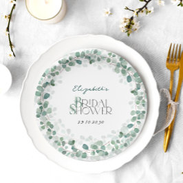 ユーカリプタスボタニカルセージグリーンブライダルシャワー ペーパープレート
