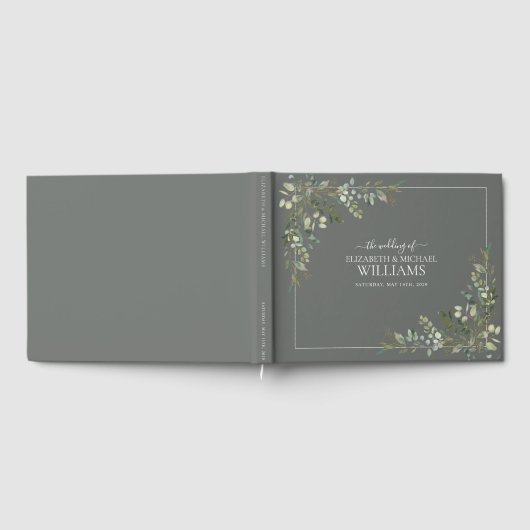 ユーカリプタスボタニカルセージ結婚グリーンズゲストブック ゲストブック (全面)