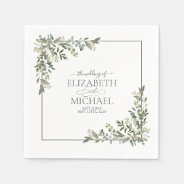 ユーカリプタスボタニカルセージ結婚グリーンズナプキン スタンダードカクテルナプキン