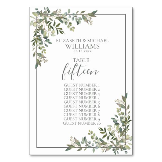 ユーカリプタスボタニカルセージ緑のゲスト名 テーブルナンバー (正面)