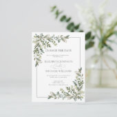 ユーカリプタスボタニカルセージ緑の日付の変更ホ シーズンポストカード (スタンド正面)