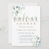 ユーカリプタスボタニカルレター金ゴールドブライダルシャワー 招待状 (正面)