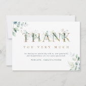 ユーカリプタスボタニカルレター金ゴールド&グリーン サンキューカード (正面)