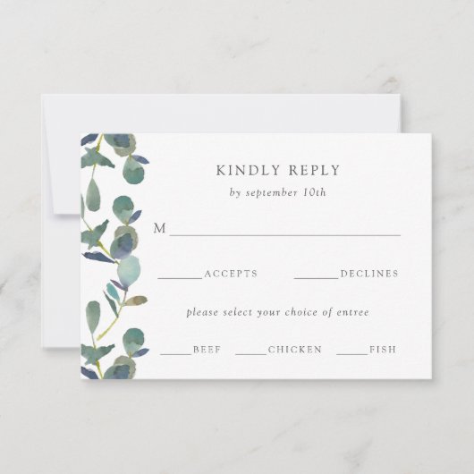 ユーカリプタス岬 |水彩結婚の食事の選択 出欠カード (正面)