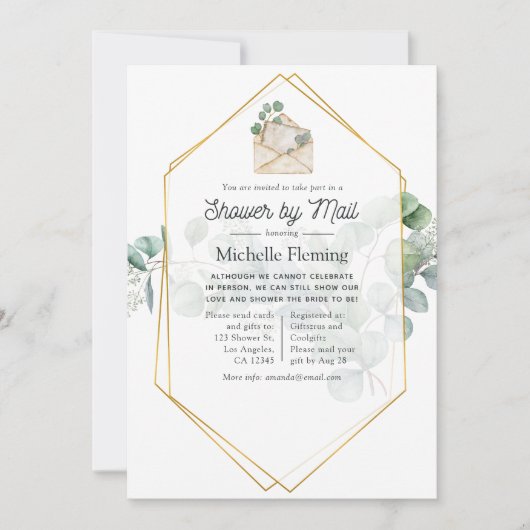ユーカリプタス幾何ブライダルシャワーバイメール 招待状 (正面)