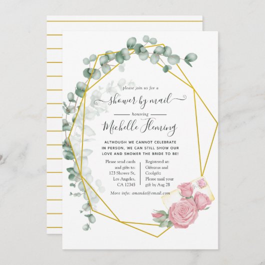 ユーカリプタス幾何ブライダルシャワーバイメール 招待状 (正面/裏面)