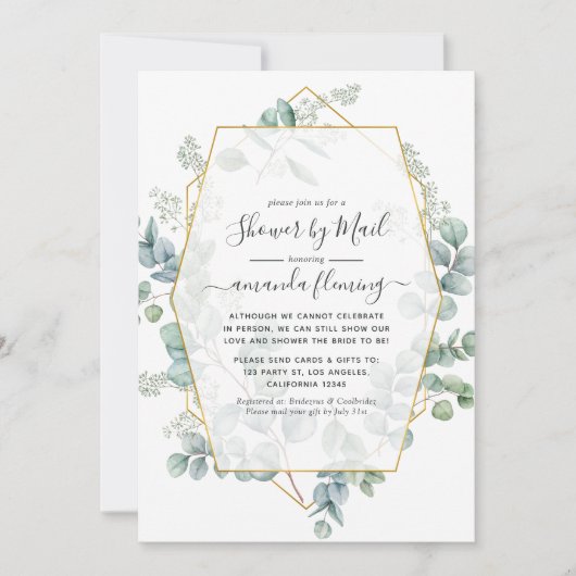 ユーカリプタス幾何学ブライダルシャワーバイメール 招待状 (正面)