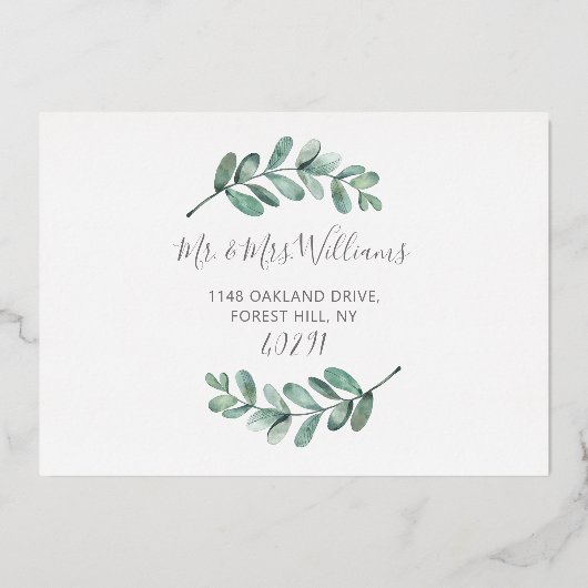 ユーカリプタス幾何学日付を保存実在 箔招待状 (裏面)