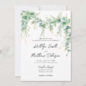 ユーカリプタス緑のスクリプトモダン庭園の結婚式 招待状 (正面)