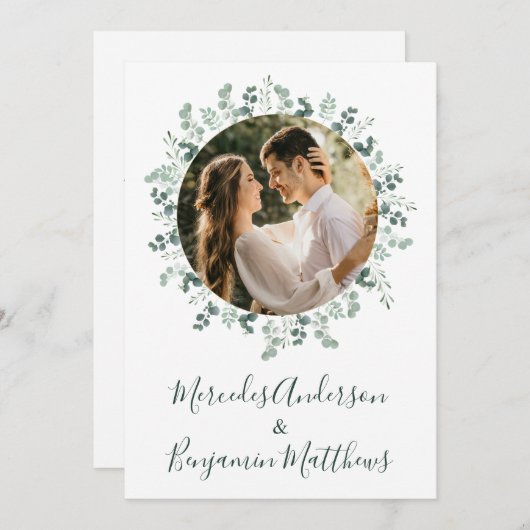 ユーカリプタス緑の写真植物学結婚院 招待状 (正面/裏面)