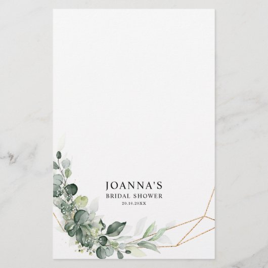 ユーカリプタス緑の幾何学的ブライダルシャワーゲーム (裏面)