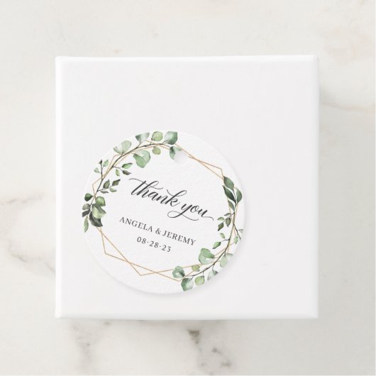 ユーカリプタス緑の幾何学的金ゴールドフレームありがとう フェイバータグ (インサイチュ)