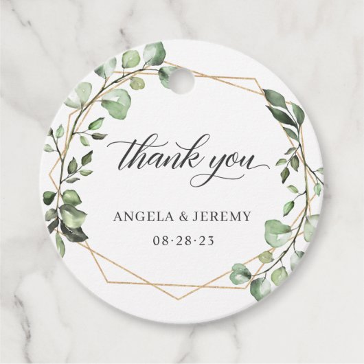 ユーカリプタス緑の幾何学的金ゴールドフレームありがとう フェイバータグ (正面)