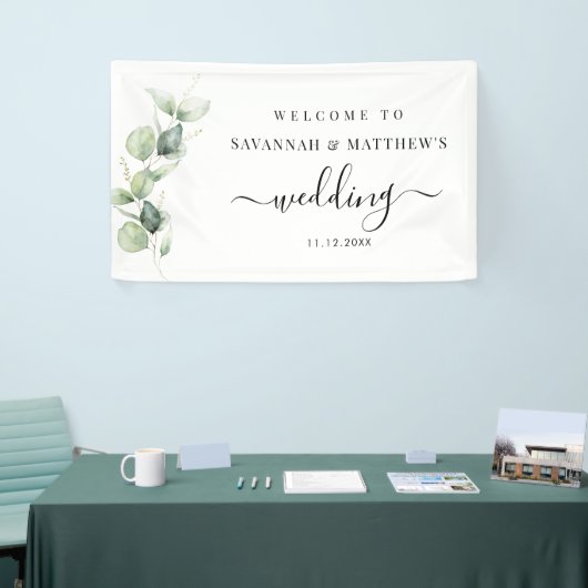 ユーカリプタス緑の植物文字結婚の 横断幕 (トレードショー)