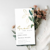 ユーカリプタス緑の金ゴールドの葉は日付招待状を保存 サンキューカード