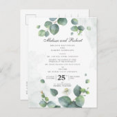 ユーカリプタス緑結婚植物学 インビテーションポストカード (正面/裏面)