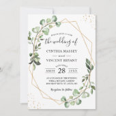 ユーカリプタス葉金ゴールド幾何結婚フレーム内 招待状 (正面)