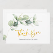 ユーカリプタス金ゴールド手錠結婚の サンキューカード (正面/裏面)