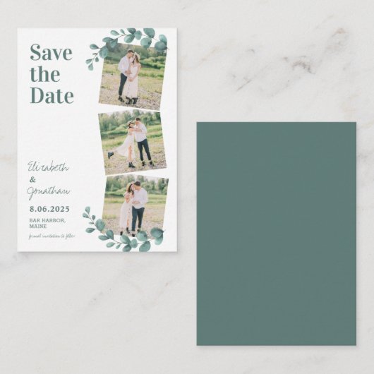 ユーカリプタス3のバジェット・ウェディング・セーブザ・デート ノートカード (正面/裏面)