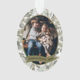 ユーカリプタス&ゴールデンパインシンプルホリデーフォト オーナメント