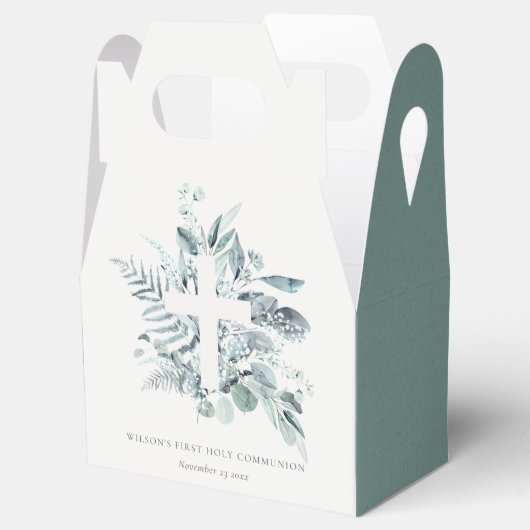ユーカリプタス・シダの葉が最初の聖餐式を交差 フェイバーボックス (オープン)