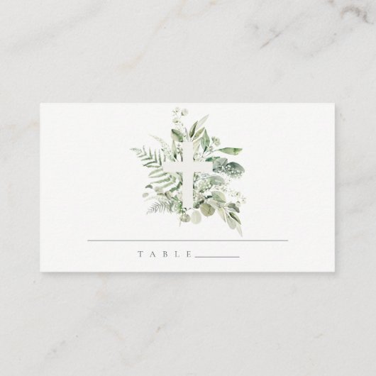 ユーカリプタス・シダの葉が最初の聖餐式を交差 プレイスカード (裏面)