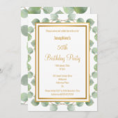 ユーカリプタス・セージ・グリーン金ゴールド誕生日招待状 招待状 (正面/裏面)