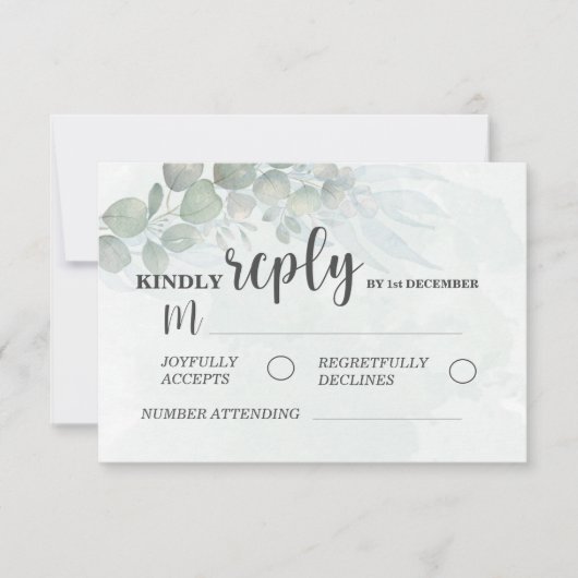 ユーカリプタス・セージ・グリーンRSVP応答カード 出欠カード (正面)