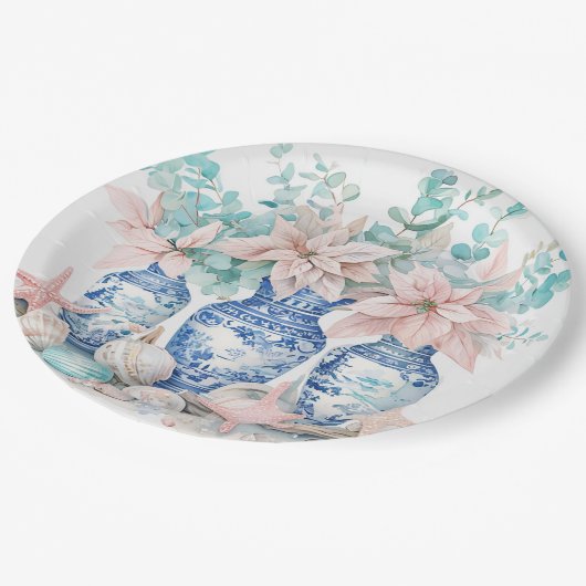 ユーカリプタス&ポインセティアスとチノイスリーヴァース ペーパープレート (アングル)