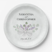 ユーカリプタス&ラベンダーブーケ水結婚色ズ ペーパープレート (正面)