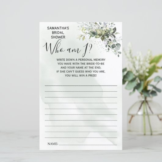 ユーカリプタスWho am Iブライダルシャワーバイリンガルゲーム (スタンド正面)