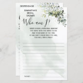 ユーカリプタスWho am Iブライダルシャワーバイリンガルゲーム (正面/裏面)