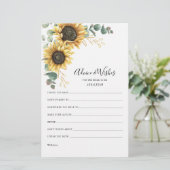 ユーカリプツサンフラワーブライダルシャワーアドバイスカード 便箋 (スタンド正面)