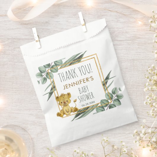 ユーカリプツジャングルサファリライオンベビーシャワーサンキュー フェイバーバッグ (クリップ留めされた状態)