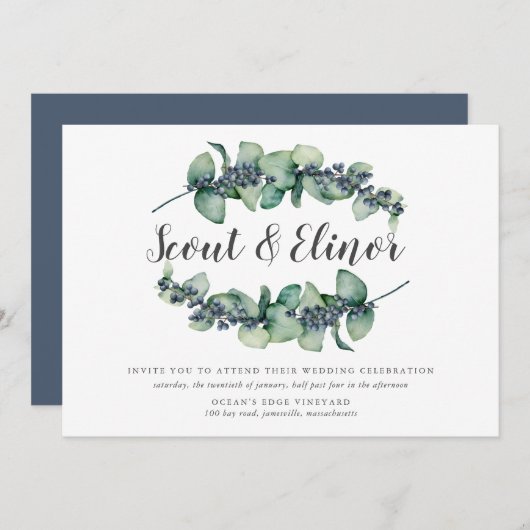 ユーカリプテスベリーミニマリスト結婚植物学 招待状 (正面/裏面)