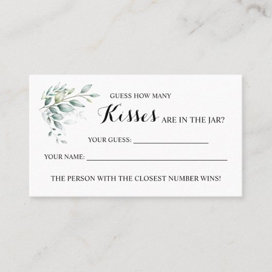 ユーカリプトゥスいくつのキスブライダルシャワーゲームカード プレイスカード (正面)