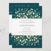 ユーカリプトゥスすべて一つのティール（緑がかった色）結婚 招待状 (正面/裏面)