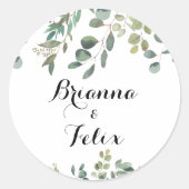 ユーカリプトゥスの葉結婚喜びの封筒用シール ラウンドシール (正面)