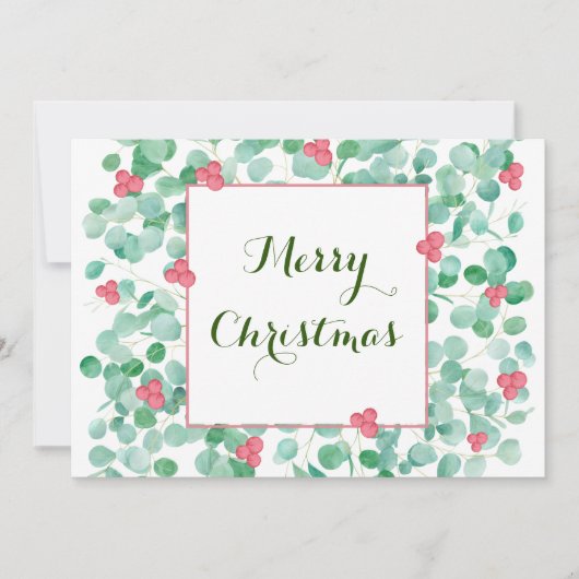 ユーカリプトゥスアンドレッドベリーリースフラットホリデーカード シーズンカード (正面)