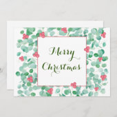 ユーカリプトゥスアンドレッドベリーリースフラットホリデーカード シーズンカード (正面/裏面)