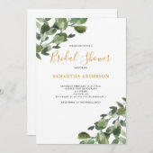 ユーカリプトゥスウォーターカラーグリーンリーブライダルシャワー 招待状 (正面/裏面)