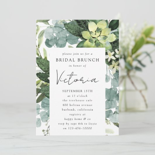 ユーカリプトゥスウォーターカラーシックブライダルシャワー 招待状 (スタンド正面)